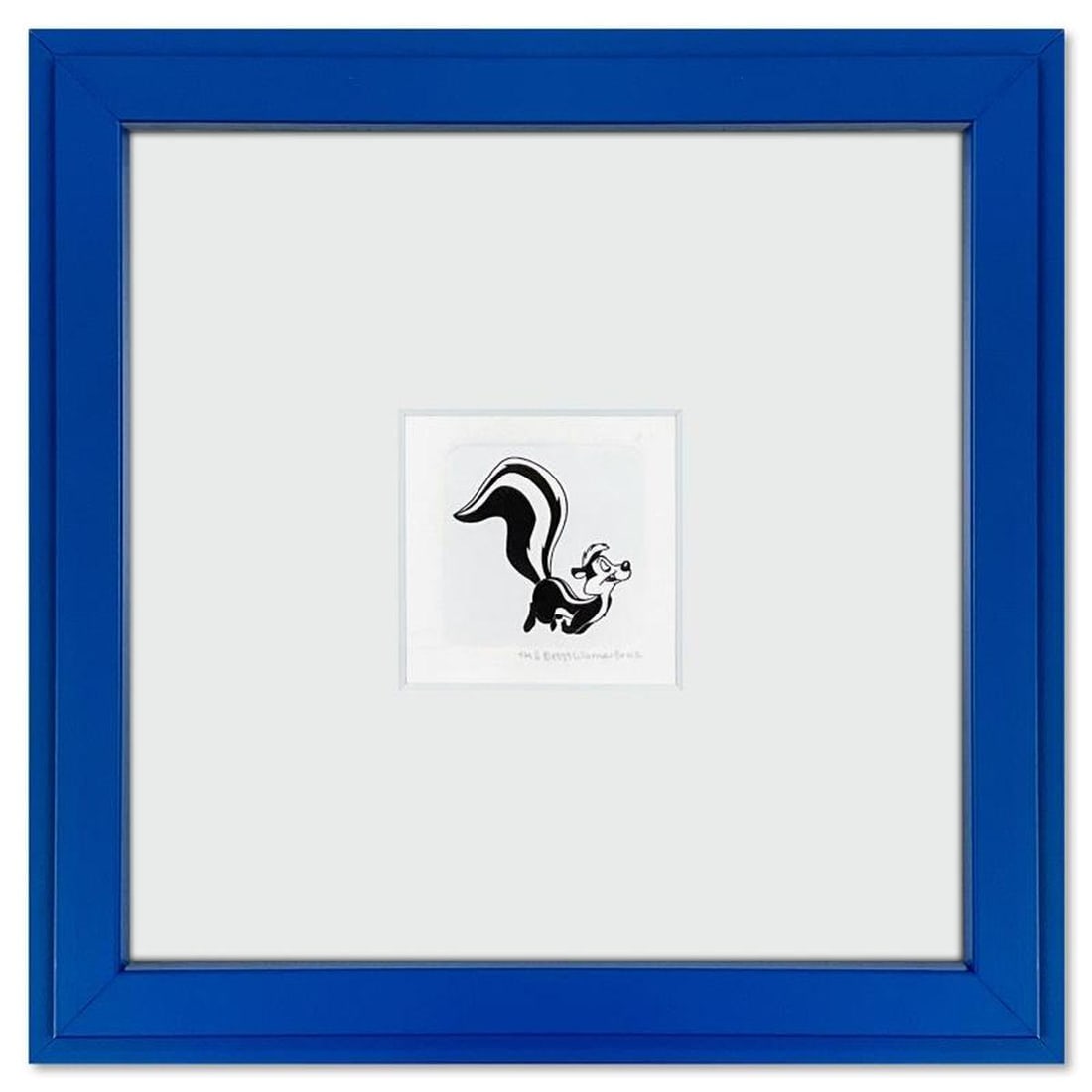 Pepe le Pew Framed Limited Edition Etching with Hand Tinted Color from Warner Bros., Numbered with: Pepe le Pew is a limited edition etching on paper with hand tinted coloring from Warner Bros., numbered and dated 1999. This piece comes framed. Measures approx. 9" x 9" (frame), 1.5" x 1.5" (image). 