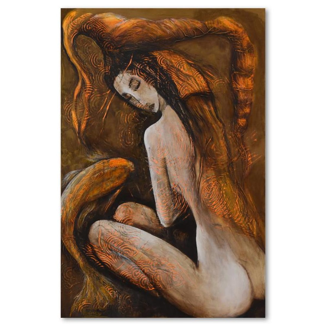 Nadia Volna, "Prophetic Dream" Original Acrylic Painting on Canvas, Hand Signed with Letter of: Prophetic Dream is an original acrylic painting on stretched canvas by Nadia Volna, hand signed by the artist. This piece is painted with light-reactive black light paint that reveals brilliant colors