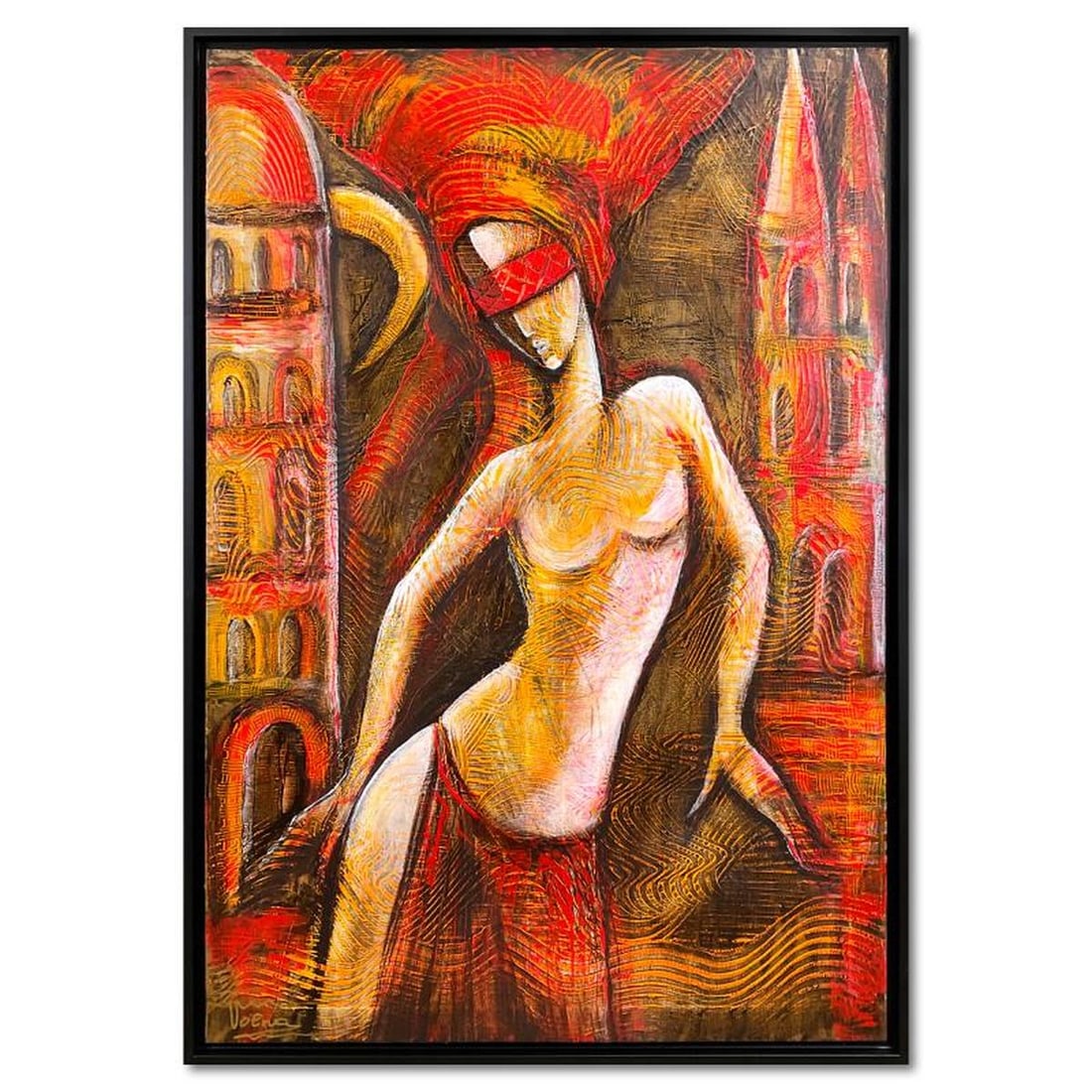 Nadia Volna, Framed Original Acrylic Painting on Canvas, Hand Signed with Letter of Authenticity.: This is an original acrylic painting on canvas by Nadia Volna, hand signed by the artist. This piece is painted with light-reactive black light paint that reveals brilliant colors when viewed under in