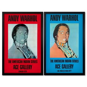 Andy Warhol (1928-1987), "The American Indian Series 2 Piece Set (Red & Blue)" Framed Vintage (1 of 3)