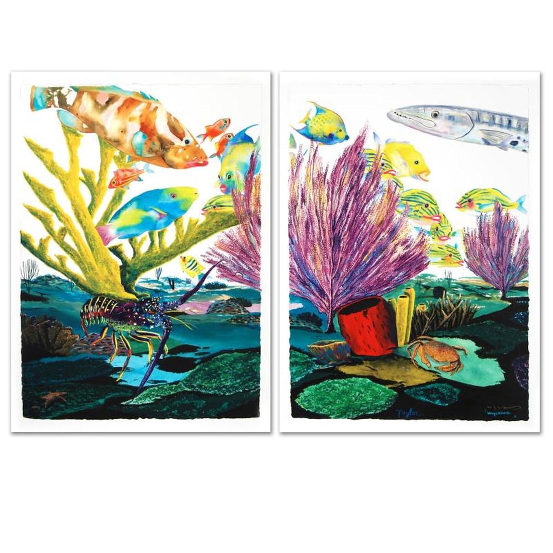 Coral Reef Life Limited Edition Giclee Diptych on Canvas by Renowned Artist Wyland, Numbered and: Wyland is renowned internationally for his incredible depictions of life under the sea. Full of careful details and vibrant colors, his work is collected all over the world. "Coral Reef Life" is a lim
