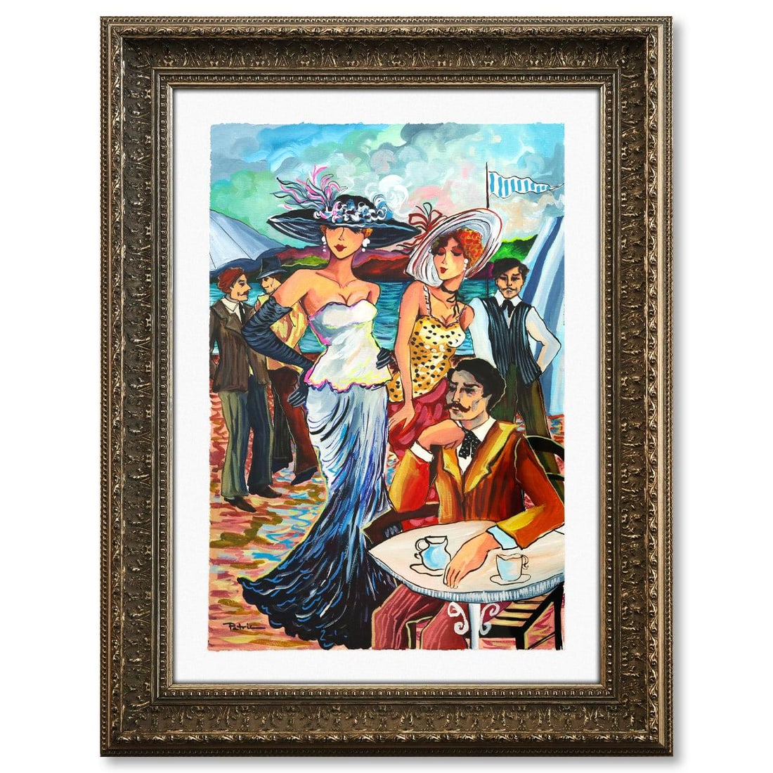 Patricia Govezensky- Original Watercolor "Marina Cafe": Artist: Patricia Govezensky. Medium: Original Watercolor. Title: Marina Cafe. Size: 22" x 15". Measures approx. 31" x 24" (framed). Signature: Hand signed. Certificate of Authenticity: Is included. Re