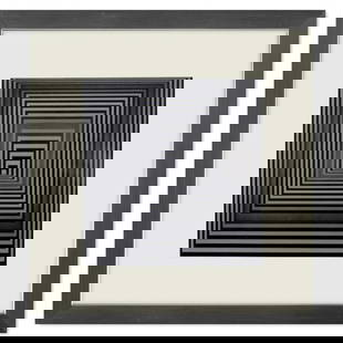 Victor Vasarely (1908-1997), "Vonal - 4 de la série Vonal" Framed 1971 Heliogravure Print with: Vonal - 4 de la série Vonal is a heliogravure print on paper, published in 1971, by Victor Vasarely (1908-1997). This piece comes custom framed, with a letter of authenticity and with a 1976 Vasarely
