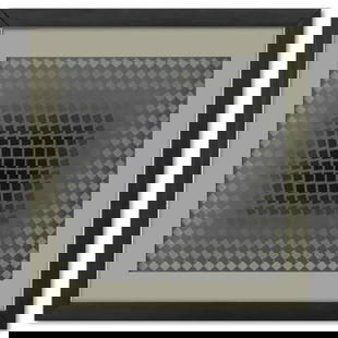 Victor Vasarely (1908-1997), "CTA - 106 - ARG de la série CTA - 102" Framed 1971 Heliogravure Print: CTA - 106 - ARG de la série CTA - 102 is a heliogravure print on paper, published in 1971, by Victor Vasarely (1908-1997). This piece comes custom framed, with a letter of authenticity and with a 197