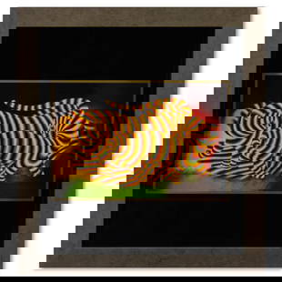 Victor Vasarely (1908-1997), "Tigres de la série Graphismes 3" Framed 1977 Heliogravure Print with: Tigres de la série Graphismes 3 is a heliogravure print on paper, published in 1977, by Victor Vasarely (1908-1997). This piece comes custom framed, with a letter of authenticity and with a 1976 Vasa