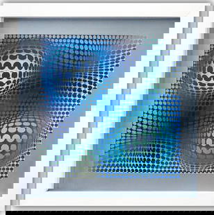 Victor Vasarely- Heliogravure Print "Feny": Artist: Victor Vasarely. Medium: Heliogravure Print. Title: Feny. Size: 10" x 10". Measures approx. 12" x 12" (framed). Additional: Custom Framed , 1975. Reference#: 21359.