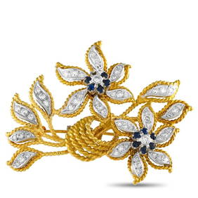 18K YELLOW GOLD 1.10CT DIAMOND FLORAL BROOCH (1 of 3)