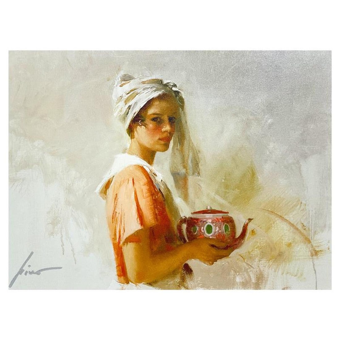 Pino (1939-2010) "The Gift" Limited Edition on Canvas, Numbered and Hand Signed with Certificate of: The Gift is a limited edition giclee on canvas by Pino (1939-2010), numbered and hand signed by the artist. Includes Certificate of Authenticity. Measures approx. 12 x 16" (image). Reference#: 79136. 