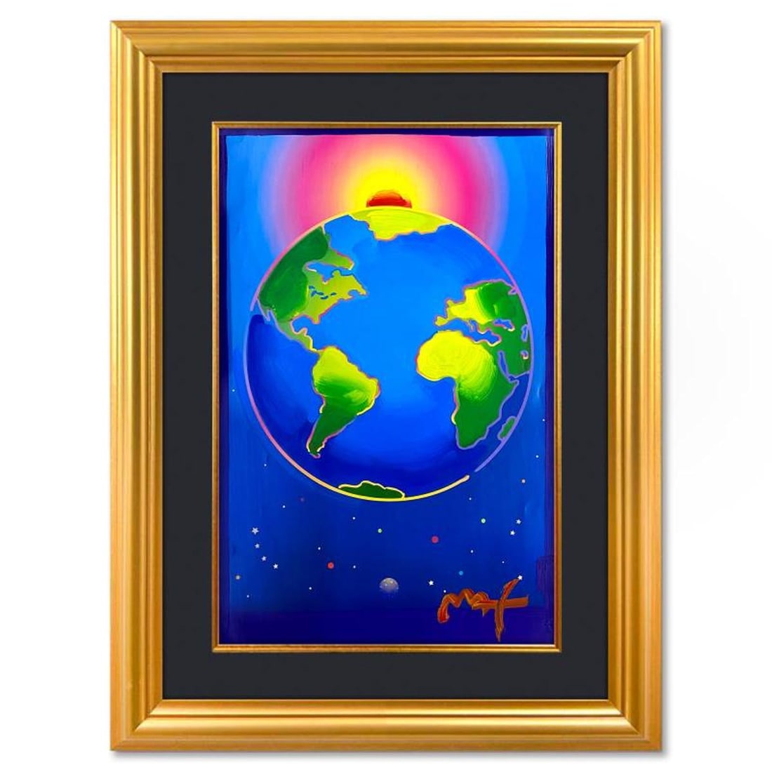 Peter Max, "State of the world" Framed One-of-a-Kind Mixed Media, Hand Signed with Registration (1 of 2)