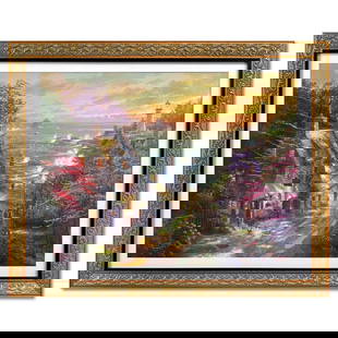 Thomas Kinkade (1958-2012), "Village Lighthouse" Framed Limited Edition Lithograph, Numbered and: Village Lighthouse is an limited edition offset lithograph on paper by Thomas Kinkade (1958-2012), numbered and bearing Kinkade's authorized signature. This piece comes framed. Letter of Authenticity.