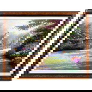 Thomas Kinkade (1958-2012), "Summer Gate" Framed Limited Edition Lithograph, Numbered and Signed: Summer Gate is an limited edition offset lithograph on paper by Thomas Kinkade (1958-2012), numbered and bearing Kinkade's authorized signature. This piece comes framed. Letter of Authenticity. Measur