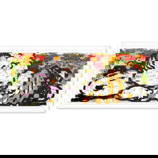 Tom Everhart- Hand Pulled Original Lithograph "Pillow Talk": Artist: Tom Everhart. Medium: Hand Pulled Original Lithograph. Title: Pillow Talk. Size: 20" x 52". Measures approx. 25" x 57" (framed). Signature: Hand signed and numbered. Certificate of Authenticit