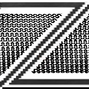 Victor Vasarely (1908-1997), "Trois Dimensions Optique de la série Cinetiques" Framed 1973: Trois Dimensions Optique de la série Cinetiques is a dimensional artwork, published in 1973, by Victor Vasarely (1908-1997). This piece comes custom framed, with a letter of authenticity and with a