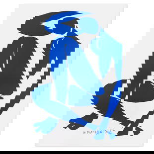 Henri Matisse 1869-1954 (After), "Nu Bleu IV" Limited Edition Lithograph with Certificate of: Nu Bleu IV is a limited edition lithograph by Henri Matisse (1869-1954) bearing the plate signature of the artist. This piece comes from an edition of 200 authorized by the Matisse Estate; the