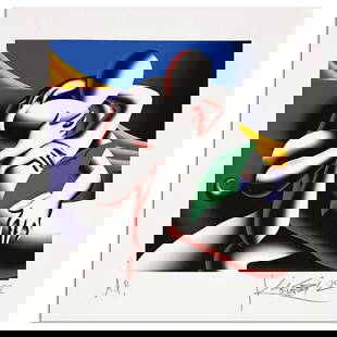 Mark Kostabi, "Transcending the Material" Hand Signed Limited Edition Giclee with Letter of: Transcending the Material is a limited edition giclee on paper by Mark Kostabi. Hand Signed by the artist, the piece comes numbered and with a letter of authenticity. Measures approximstely 25" x