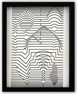 Victor Vasarely- Heliogravure Print "Untitled": Artist: Victor Vasarely. Medium: Heliogravure Print. Title: Untitled. Size: 14" x 11". Measures approx. 15" x 12" (framed). Additional: Custom Framed. Reference#: 21584.