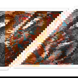 Oleg Zhivetin- Silkscreen "The Small Gift": Artist: Oleg Zhivetin. Medium: Silkscreen. Title: The Small Gift. Size: 34" x 40". Signature: Hand signed and numbered. Reference#: 74688.