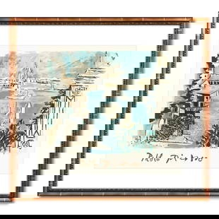 After Pablo Picasso- Lithograph on Arches Paper "Paysage de Dinard": Artist: After Pablo Picasso. Medium: Lithograph on Arches Paper. Title: Paysage de Dinard. Size: 21" x 24". Measures approx. 30" x 32" (framed). Signature: Plate Signed. Certificate of Authenticity:
