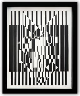 Victor Vasarely- Heliogravure Print "Untitled": Artist: Victor Vasarely. Medium: Heliogravure Print. Title: Untitled. Size: 14" x 11". Measures approx. 15" x 12" (framed). Additional: Custom Framed. Reference#: 21566.