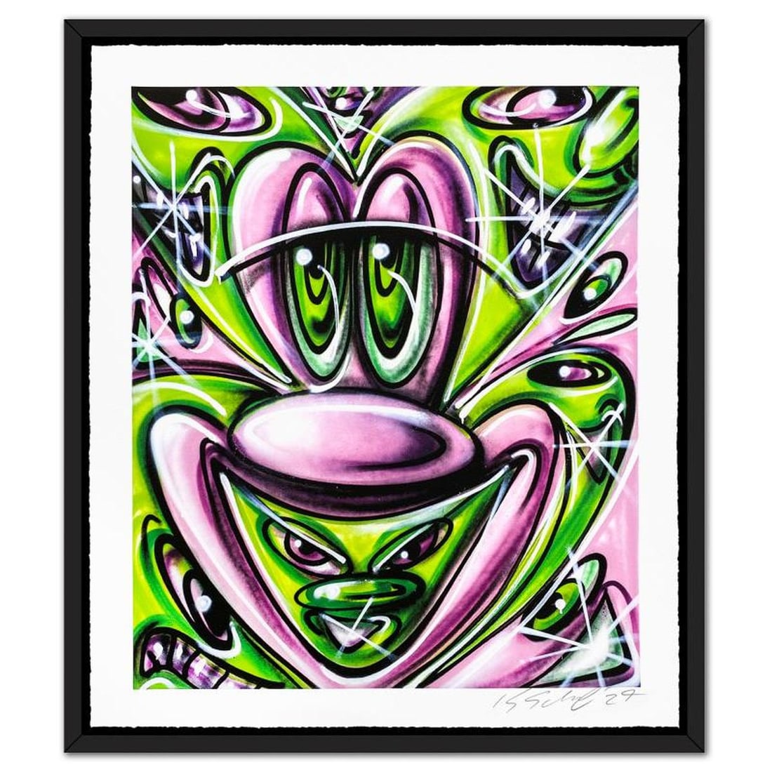 Kenny Scharf, "Pink 'N Green" Framed Limited Edition Silkscreen, Numbered and Hand Signed with (1 of 2)