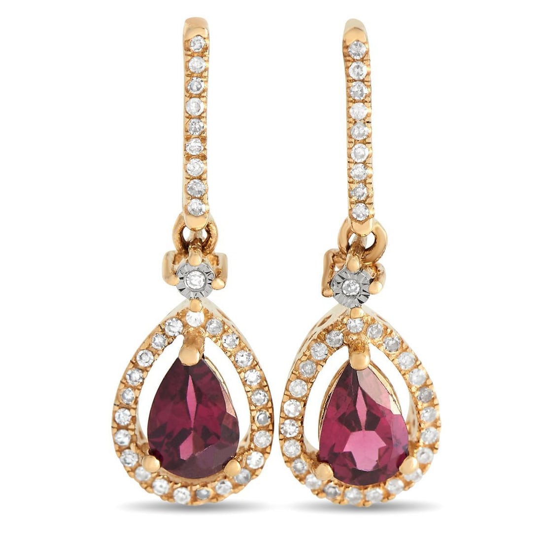 14K YELLOW GOLD 0.20CT DIAMOND AND GARNET PEAR EARRINGS (1 of 3)
