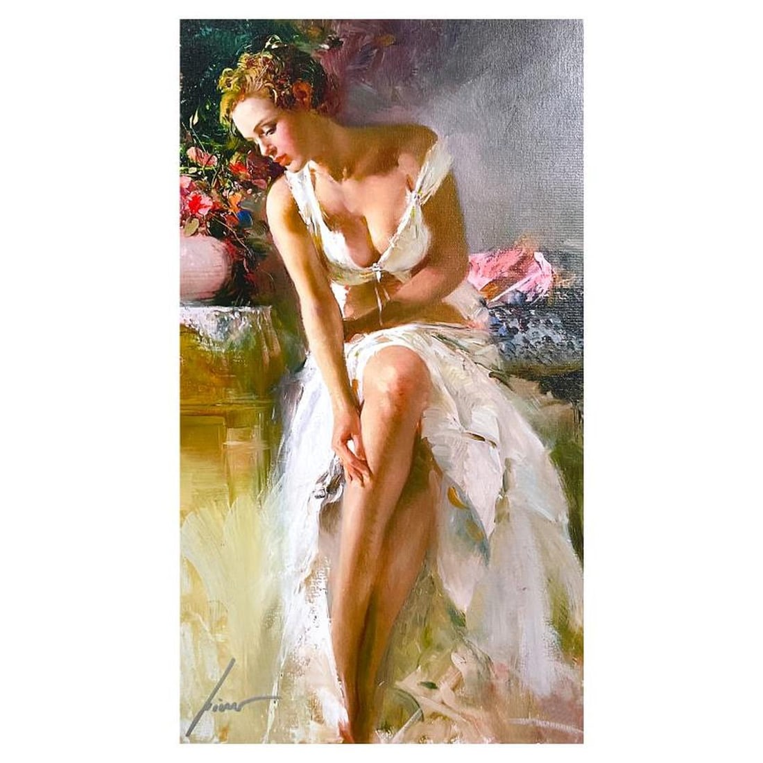 Pino (1939-2010) "Angelica" Limited Edition on Canvas, Numbered and Hand Signed with Certificate of: Angelica is a limited edition giclee on canvas by Pino (1939-2010), numbered and hand signed by the artist. Includes Certificate of Authenticity. Measures approx. 18" x 10" (image). Reference#: 79139.