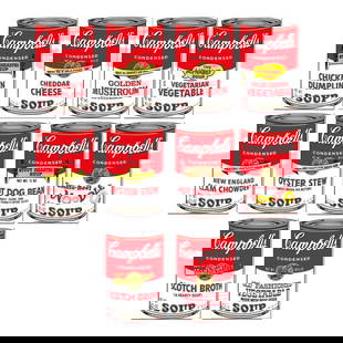 Andy Warhol "Soup Can Series 2" Limited Edition Suite of 10 Silk Screen Prints from Sunday B: Soup Can Series 2 is a suite of 10 limited edition silk screen prints on museum board from Sunday B Morning featuring the works of Andy Warhol. The piece is stamped in blue on the back with "Published