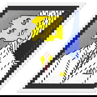Roy Lichtenstein (1923-1997), Framed Lithograph from 1978 (34" x 41.5") with Letter of Authenticity.: This is a vintage lithograph by Roy Lichtenstein (1923-1997) cropped from the Ace Gallery 1978 poster. This piece comes custom framed and includes a Letter of Authenticity. Measures approx. 34" x 41.5
