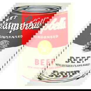 Andy Warhol "Soup Can 11.49 (Beef w/Vegetables)" Silk Screen Print from Sunday B Morning.: Soup Can 11.49 (Beef w/Vegetables) is a silk screen print on paper (open edition) from Sunday B Morning featuring the works of Andy Warhol. The piece is stamped in blue on the back with "Published by