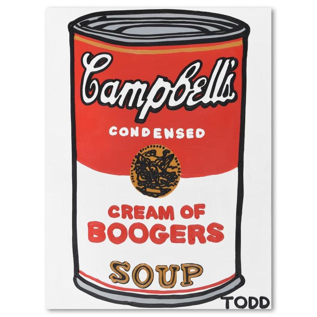Todd Goldman, "Cream of Boogers Soup" Original Acrylic Painting on Gallery Wrapped Canvas (36" x: Cream of Boogers Soup is an original acrylic painting on gallery wrapped canvas by Todd Goldman, hand signed by the artist. Includes Letter of Authenticity. Measures approx. 36" x 48" (image). Due to 