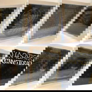 Victor Vasarely- 3D Wall Sculpture/object - Set of 5 "Cinetiques": Artist: Victor Vasarely. Medium: 3D Wall Sculpture/object - Set of 5. Title: Cinetiques. Size: 11" x 10". Measures approx. 13" x 11" Eac" (framed). Certificate of Authenticity: Is included. Additional