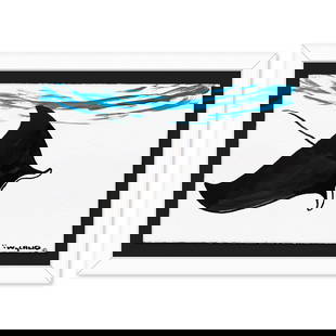 Wyland- Original Sumi Ink Painting "Manta Ray": Artist: Wyland. Medium: Original Sumi Ink Painting. Title: Manta Ray. Size: 26" x 40". Measures approx. 35" x 49" (framed). Signature: Hand signed by the artist. Certificate of Authenticity: Is