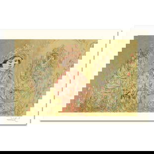 Willie and Two Quan Yins Limited Edition Lithograph by Edna Hibel, Numbered and Hand Signed with: Wild lines and muted colors make Edna Hibel's art stand out in any room. "Willie and Two Quan Yins" is a limited edition lithograph on paper, numbered and hand signed by Hibel. Includes Certificate of