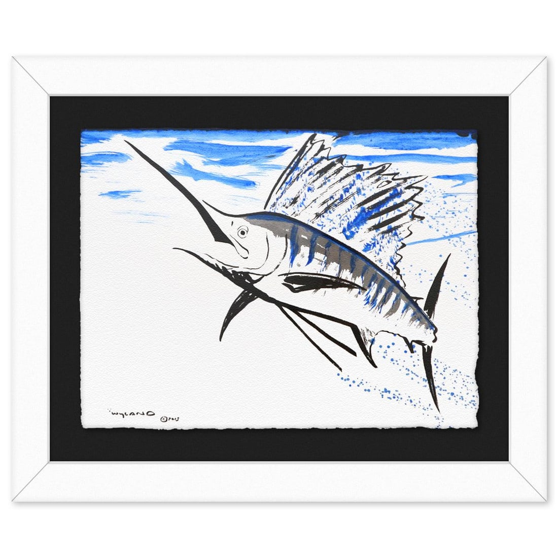 Wyland- Original Sumi Ink Painting "Sail Fish": Artist: Wyland. Medium: Original Sumi Ink Painting. Title: Sail Fish. Size: 23" x 30". Measures approx. 33" x 40" (framed). Signature: Hand signed by the artist. Certificate of Authenticity: Is includ