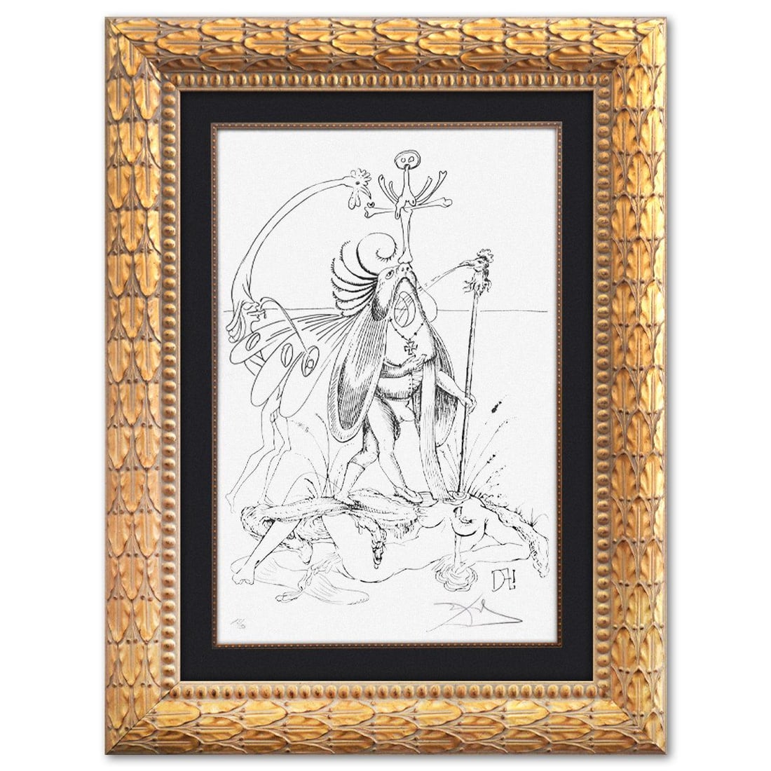 Salvador Dali- Original Lithograph from Gouache and Collage "Les Songes Drolatiques de Pantagruel": Artist: Salvador Dali. Medium: Original Lithograph from Gouache and Collage. Title: Les Songes Drolatiques de Pantagruel. Size: 29" x 19". Measures approx. 42" x 32" (framed). Signature: Hand signed a