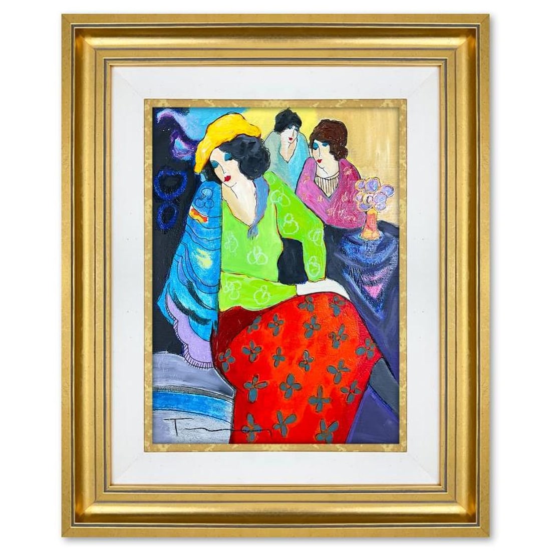 Itzchak Tarkay (1935-2012), "Quiet Afternoon" Framed One-of-a-Kind Mixed Media Over Paint on Wood, (1 of 2)