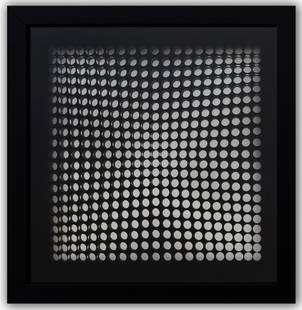 Victor Vasarely- 3D Wall Sculpture/object "Cinetiques": Artist: Victor Vasarely. Medium: 3D Wall Sculpture/object. Title: Cinetiques. Size: 10" x 10". Measures approx. 12" x 12" (framed). Additional: Custom Framed. 2 layers- Top layer printed on clear Luci