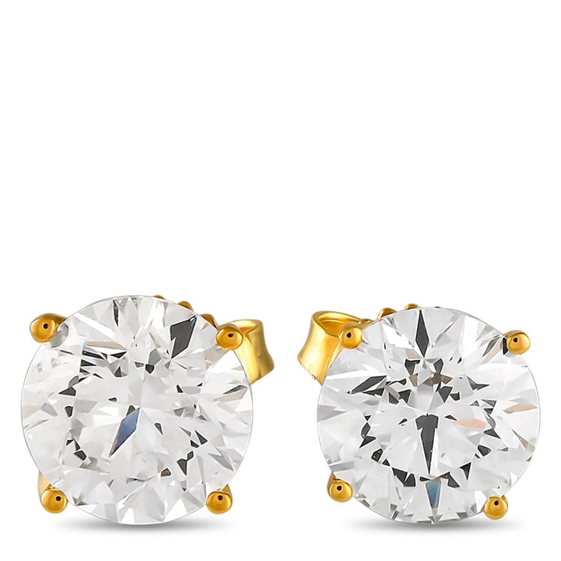 14K YELLOW GOLD 4.0CT LAB-GROWN DIAMOND STUD EARRINGS: These solitaire earrings are the definition of timeless sophistication. The perfect luxury piece for everyday wear, they shine to life thanks to round-cut brilliant Lab Grown Diamonds with a total wei