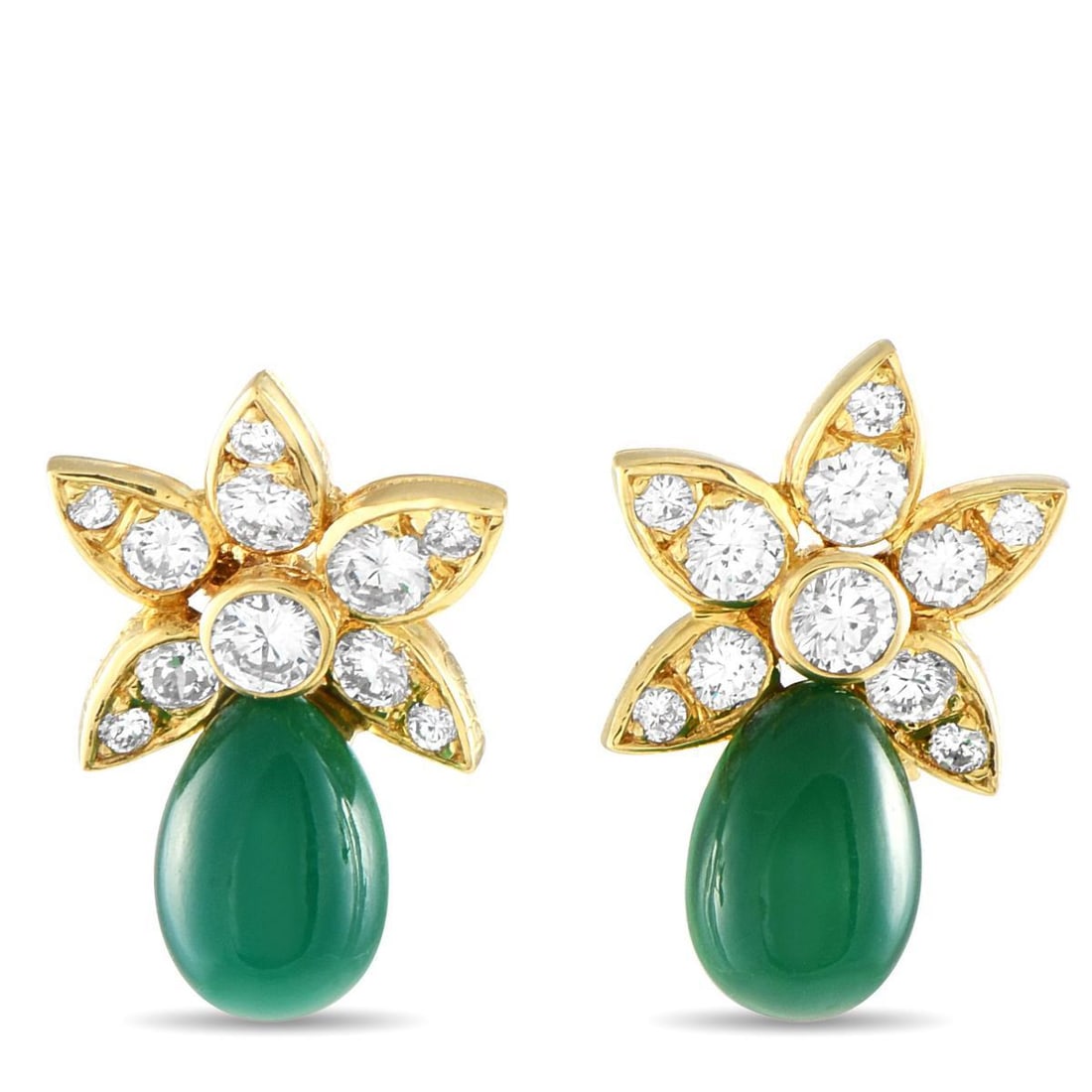 VAN CLEEF & ARPELS VINTAGE 18K YELLOW GOLD 0.80CT DIAMOND AND CHRYSOPHRASE EARRINGS (1 of 4)