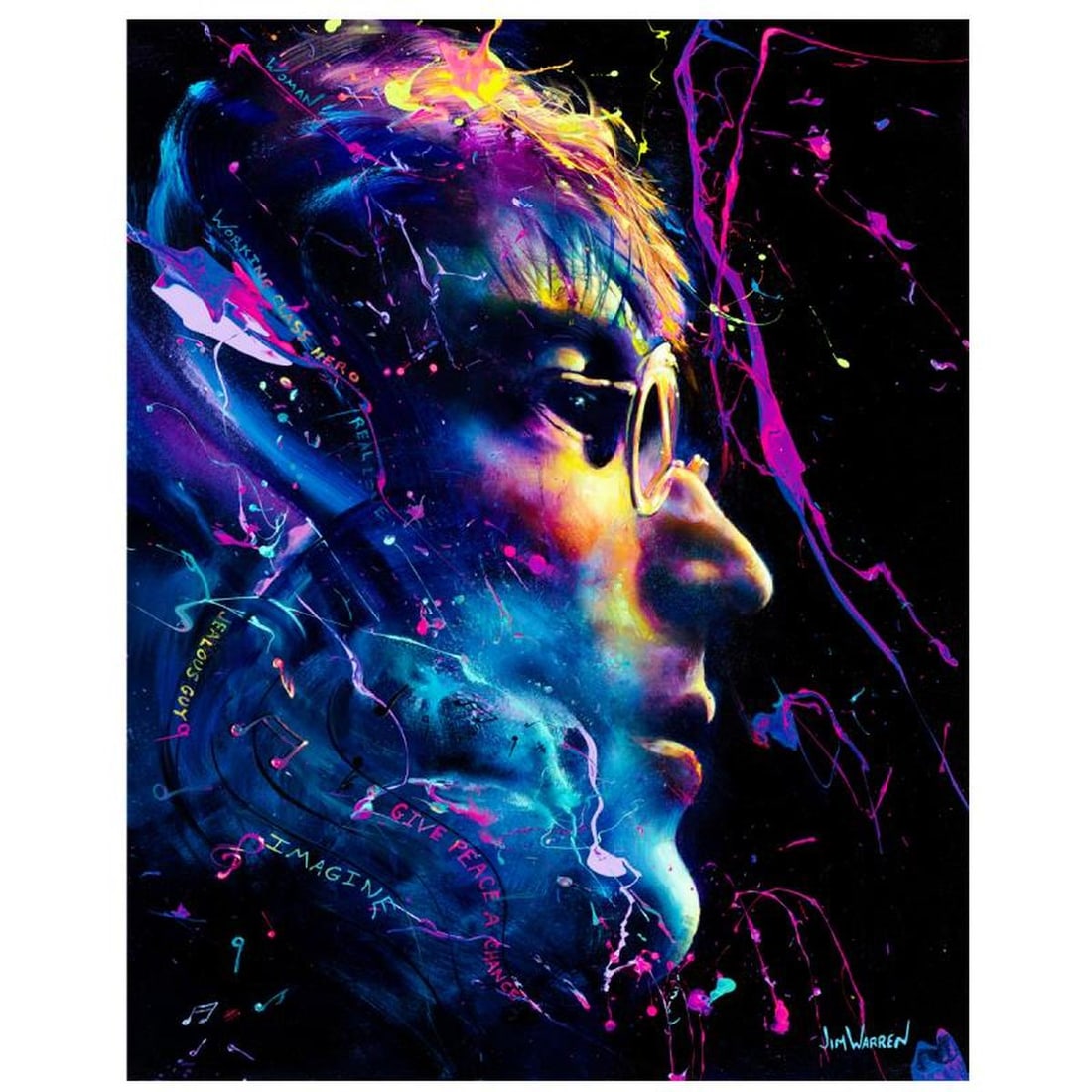 Jim Warren, "The Music Lives On (John Lennon)" Hand Signed, Artist Embellished AP Limited Edition (1 of 1)