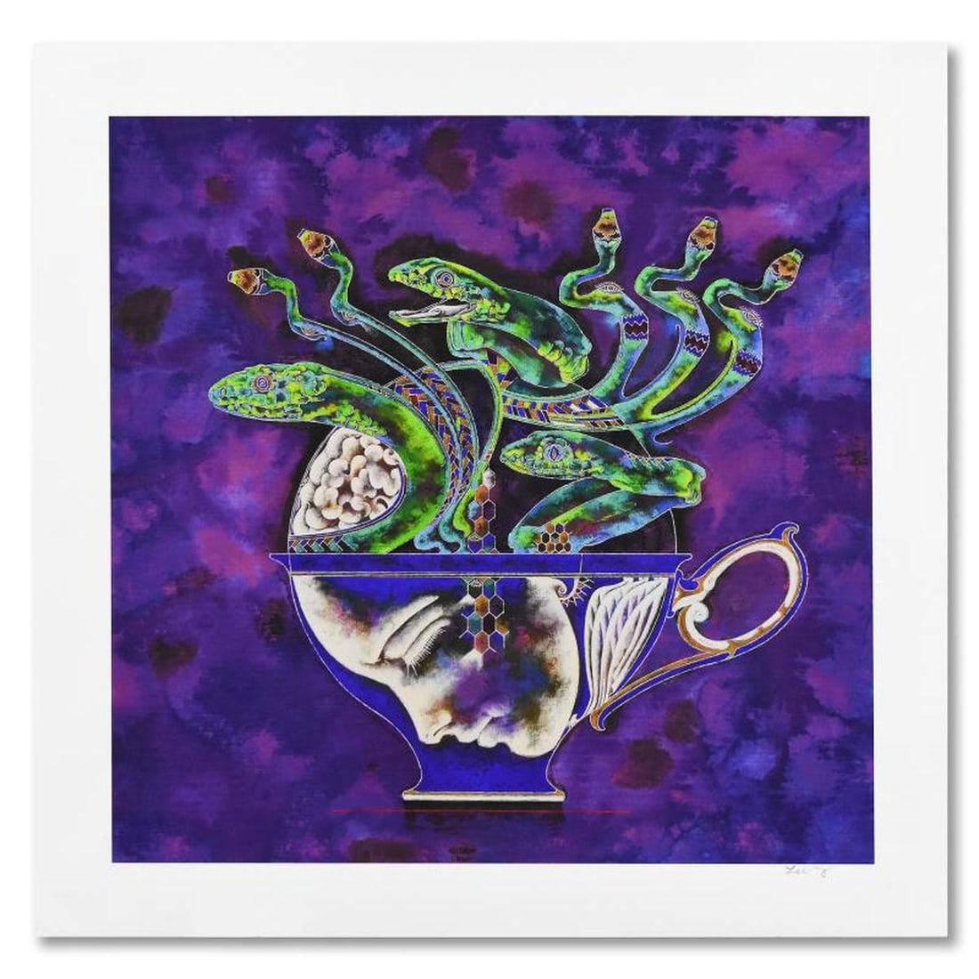 Lu Hong, "Medusa in Tea Cup 1" Limited Edition Giclee, Numbered and Hand Signed with Letter of: Medusa in Tea Cup 1 is a limited edition giclee on paper by Lu Hong, numbered and hand signed by the artist. Includes Letter of Authenticity. Measures approx. 20" x 20" (image). Reference#: 77305.