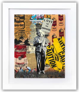 Mr. Brainwash- Original Mixed Media on Deckled Edge Paper "Einstein": Artist: Mr. Brainwash. Medium: Original Mixed Media on Deckled Edge Paper. Title: Einstein. Size: 20" x 16". Measures approx. 27" x 23" (framed). Signature: Hand Signed by the artist. Certificate of A