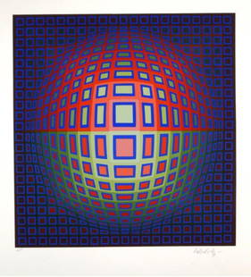Victor Vasarely- Original Serigraph "Blue Composition": Artist: Victor Vasarely. Medium: Original Serigraph. Title: Blue Composition. Size: 18" x 18". Signature: Hand Signed and Numbered by the Artist. Certificate of Authenticity: Is Included. Reference#: