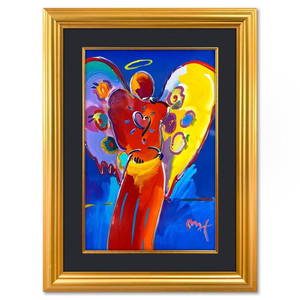 Peter Max, "Angel with Heart" Framed One-of-a-Kind Mixed Media, Hand Signed with Registration Number
