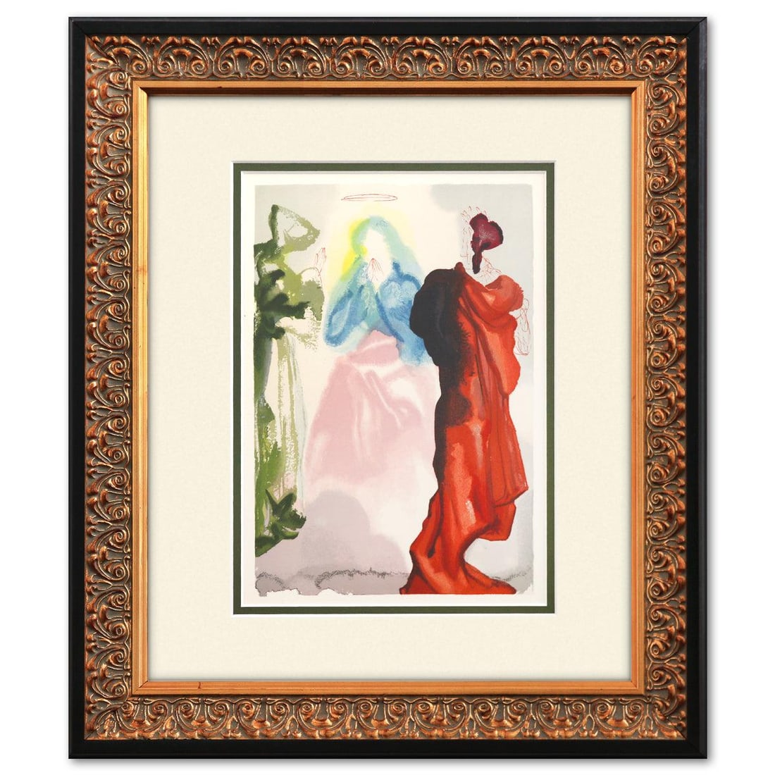 Salvador Dali- Original Color Woodcut on B.F.K. Rives Paper "Paradise 33": Artist: Salvador Dali. Medium: Original Color Woodcut on B.F.K. Rives Paper. Title: Paradise 33. Size: 13" x 10". Measures approx. 18" x 15.5" (framed). Certificate of Authenticity: Is included. Addit