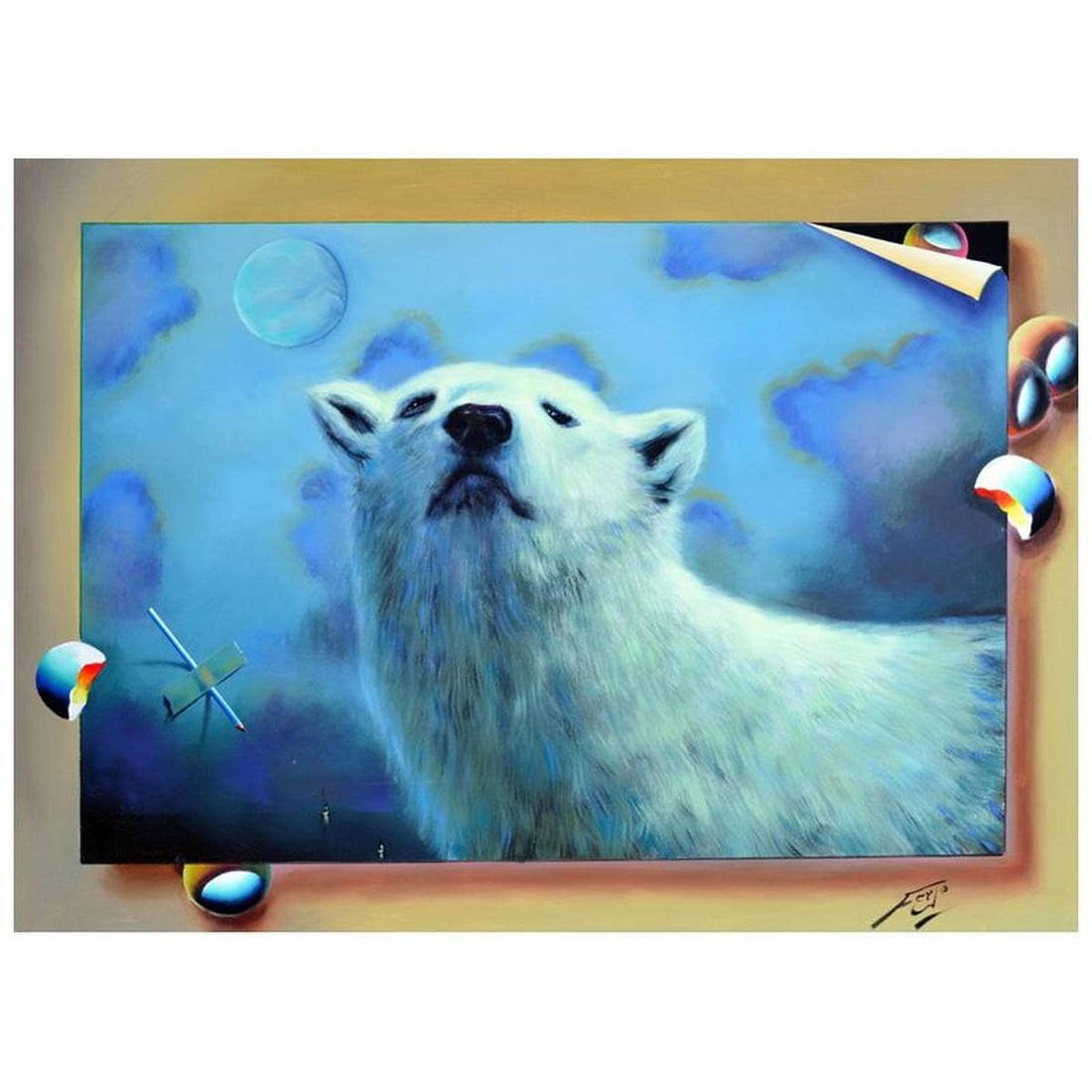 Ferjo, "Polar Bear" Original Painting on Canvas, Hand Signed with Letter of Authenticity.: Polar Bear is an original painting, oil on stretched canvas, by Ferjo. Hand signed by the artist, this piece comes with a letter of authenticity. Measures approx. 30" x 40" (image). Reference#: 86591.