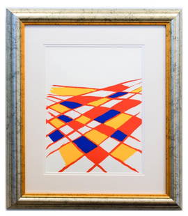 Alexander Calder- Lithograph "DLM190 - Composition II": Artist: Alexander Calder. Medium: Lithograph. Title: DLM190 - Composition II. Size: 15" x 11". Measures approx. 23.5" x 19" (framed). Certificate of Authenticity: Is included. Additional: Year : 1971