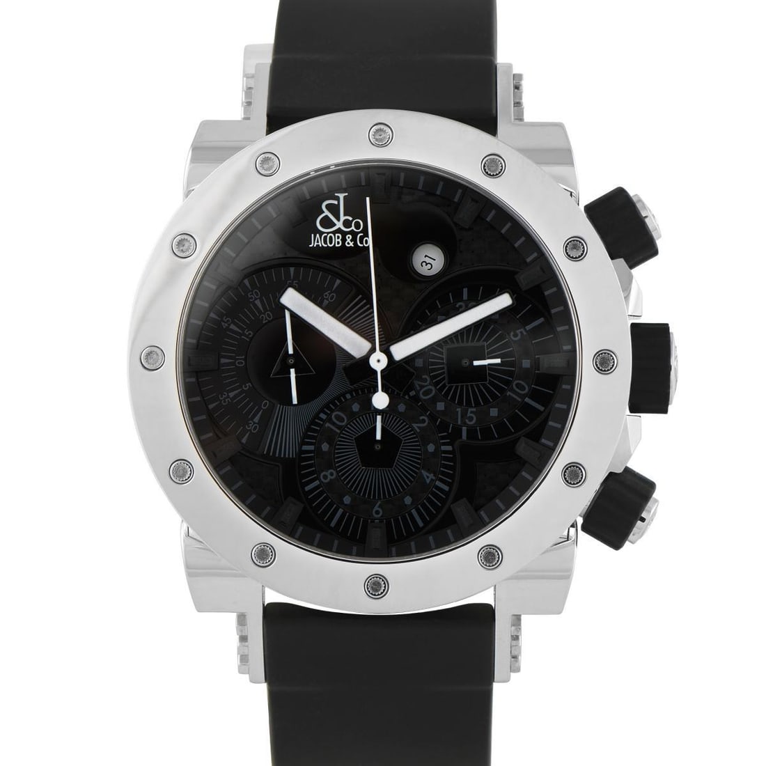 JACOB & CO EPIC II CHRONOGRAPH FULL BLACK DIAL STEEL WATCH (1 of 4)