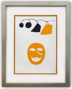 Alexander Calder- Lithograph "DLM221 - Masque jaune": Artist: Alexander Calder. Medium: Lithograph. Title: DLM221 - Masque jaune. Size: 15" x 11". Measures approx. 23" x 19" (framed). Certificate of Authenticity: Is included. Additional: Custom framed. R