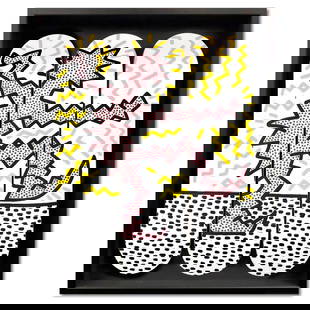 Keith Haring (1958-1990), "Electric" Framed Skateboard Triptych, Plate Signed with Letter of: Electric is a skateboard triptych by Keith Haring (1958-1990), bearing the plate signature of the artist inverso. This triptych comes custom framed. Includes Letter of Authenticity. Measures approx. 3